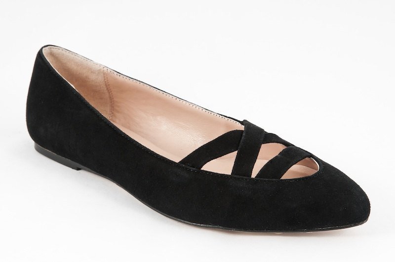 Coco-002m-02 黑色绒布交叉尖头平底鞋 - 芭蕾鞋/娃娃鞋 - 真皮 黑色