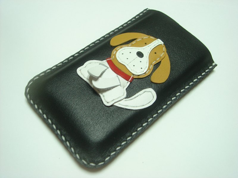 {Leatherprince 手工皮革} 台湾MIT 咖啡色 可爱 米格鲁狗 iPhone 纯手工牛皮保护套 / Lou the Beagle iPhone Leather Case ( Black and Brown ) - 其他 - 真皮 