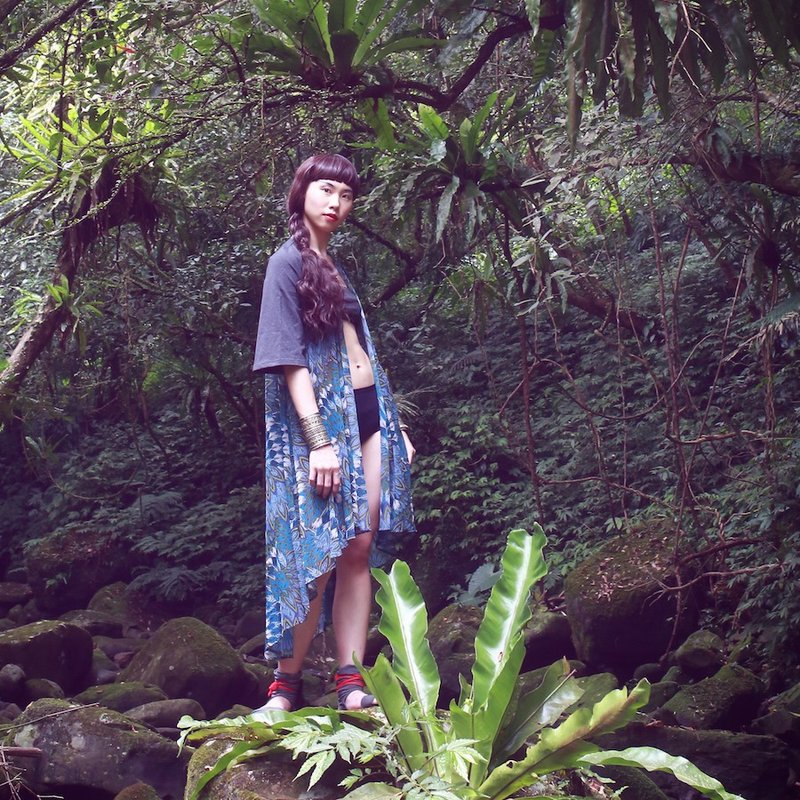 ㊕雀 - 灰棉雪纺孔雀罩衫 - 背带裤/连体裤 - 其他材质 蓝色