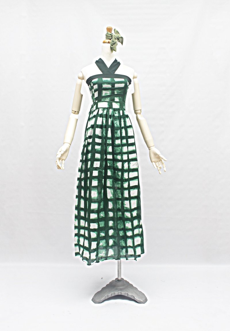 清秀佳人绿色格纹/平口 多样绑带/绿色 森林系 格纹 格子 /微 度假风 文青风/非背心裙 长洋装 度假洋装 洋装/ - 洋装/连衣裙 - 其他材质 绿色