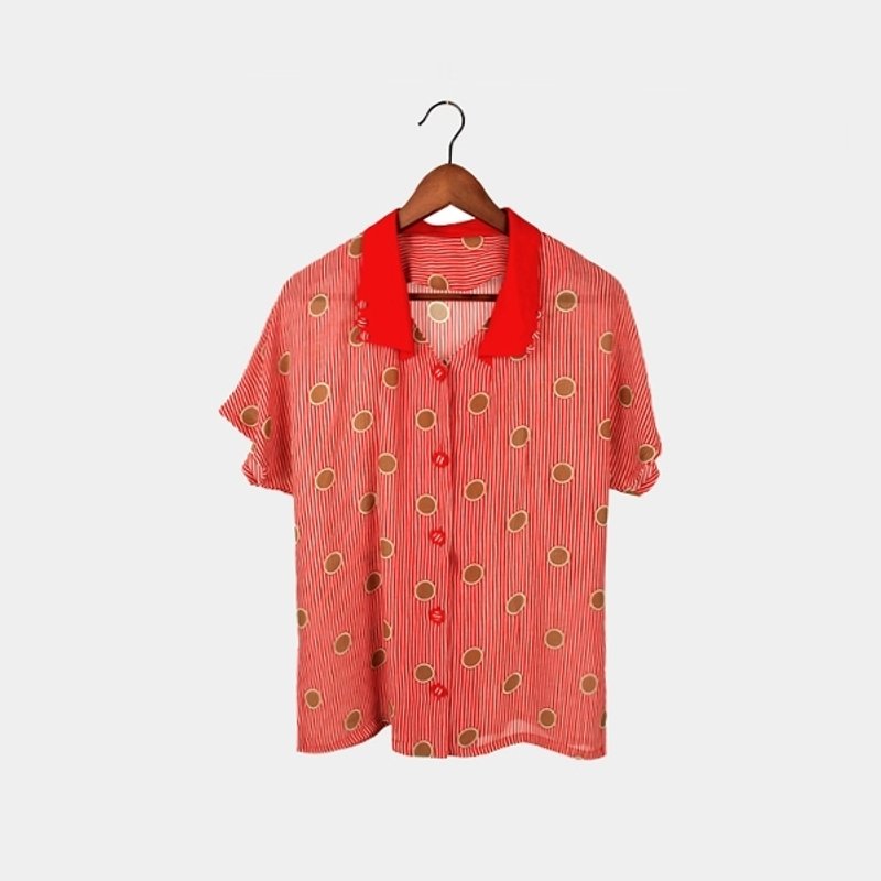 │moderato│俏皮点点小丑造型领条纹古着衬衫│礼物.日本女孩.女朋友.独特.文艺男孩 - 女装衬衫 - 其他材质 红色