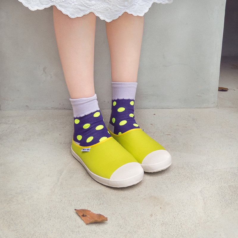 【懒人日】柠檬绿花布/帆布鞋/散步拖鞋 - 女款休闲鞋 - 其他材质 绿色