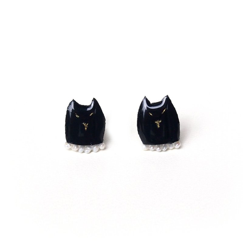 Black cat earrings [Made to order] - 耳环/耳夹 - 绣线 黑色