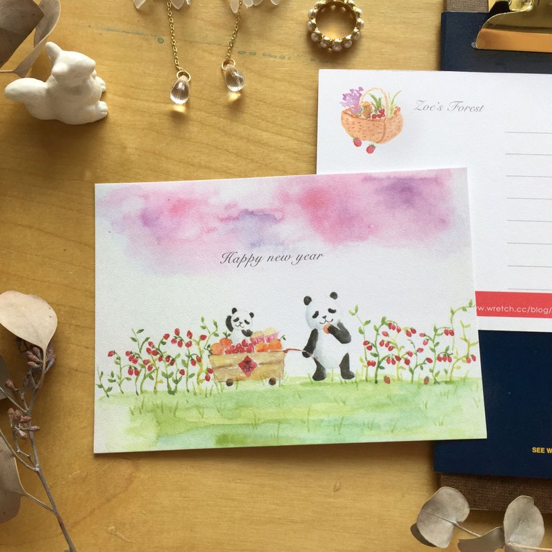 *Zoe's forest*新年快乐熊猫办年货-happy new year(cs29) - 卡片/明信片 - 纸 红色