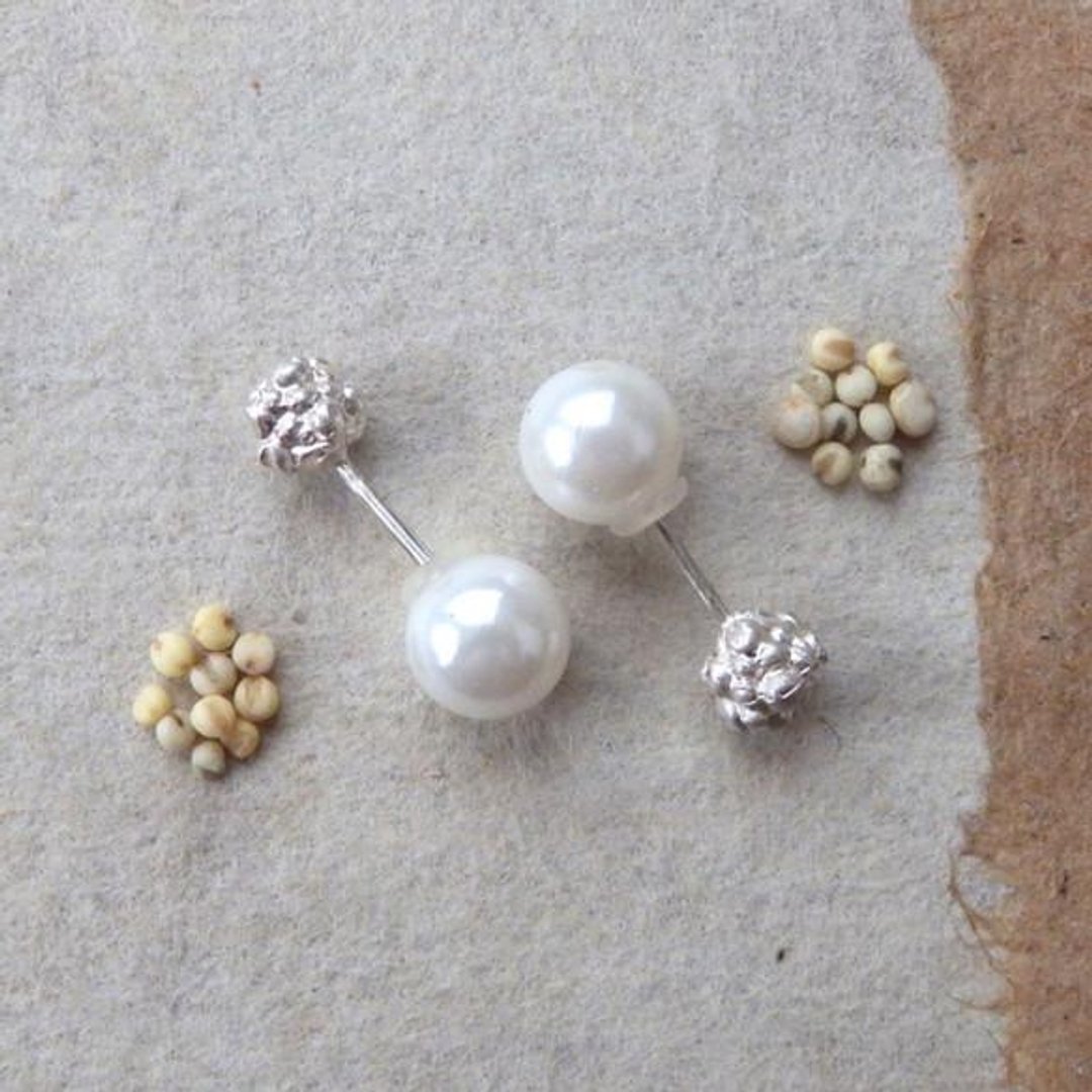 * Grain Series * millet Earrings (Silver 925 / Pearl catch) - 耳环/耳夹 - 其他金属 