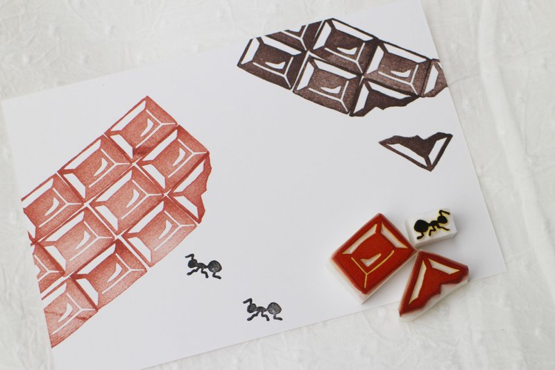 【好评加售】板状巧克力＋蚂蚁 橡皮擦印章组 - 印章/印台 - 木头 咖啡色