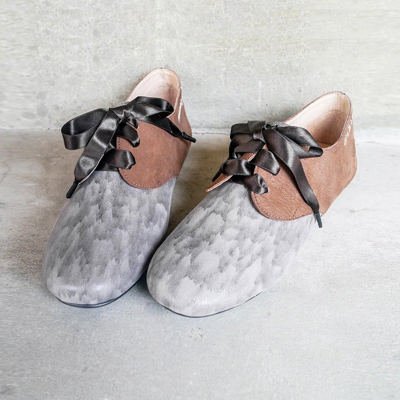 升级版【英伦公主】缎带蝴蝶结爵士鞋-谜样灰/驼(仅余23号) - 女款牛津鞋/乐福鞋 - 绣线 灰色