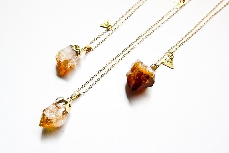 ◣11月诞生石 Citrine黄水晶能量裸矿长项链◢ - 长链 - 宝石 橘色
