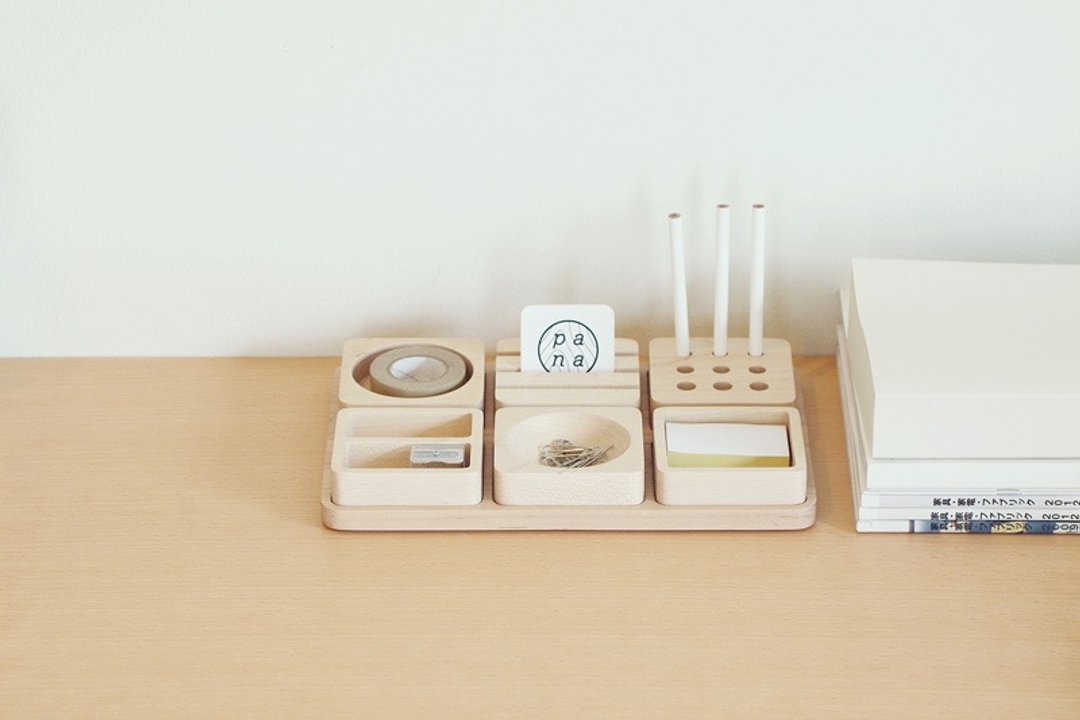 【手工】Pana Objects  豆腐积木L-文具收纳盘 - 笔筒/笔座 - 木头 卡其色