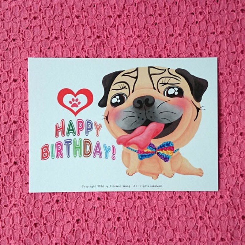 Happy Birthday 生日快乐 巴哥明信片-07 - 卡片/明信片 - 纸 白色