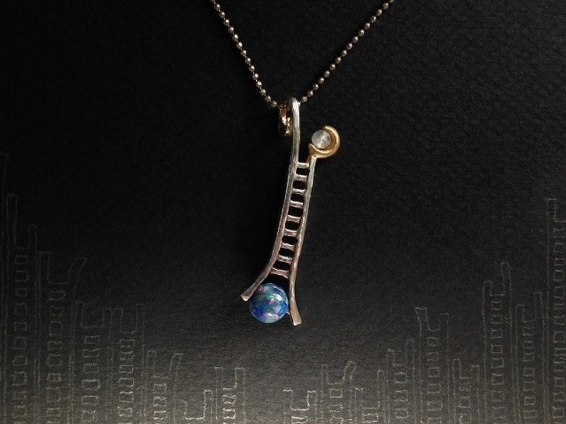 moon ladder from the magic planet ( assembled opal 月 銀 镀金 組裝蛋白石 馬賽克蛋白石 富拉玄武岩 ) - 项链 - 宝石 多色