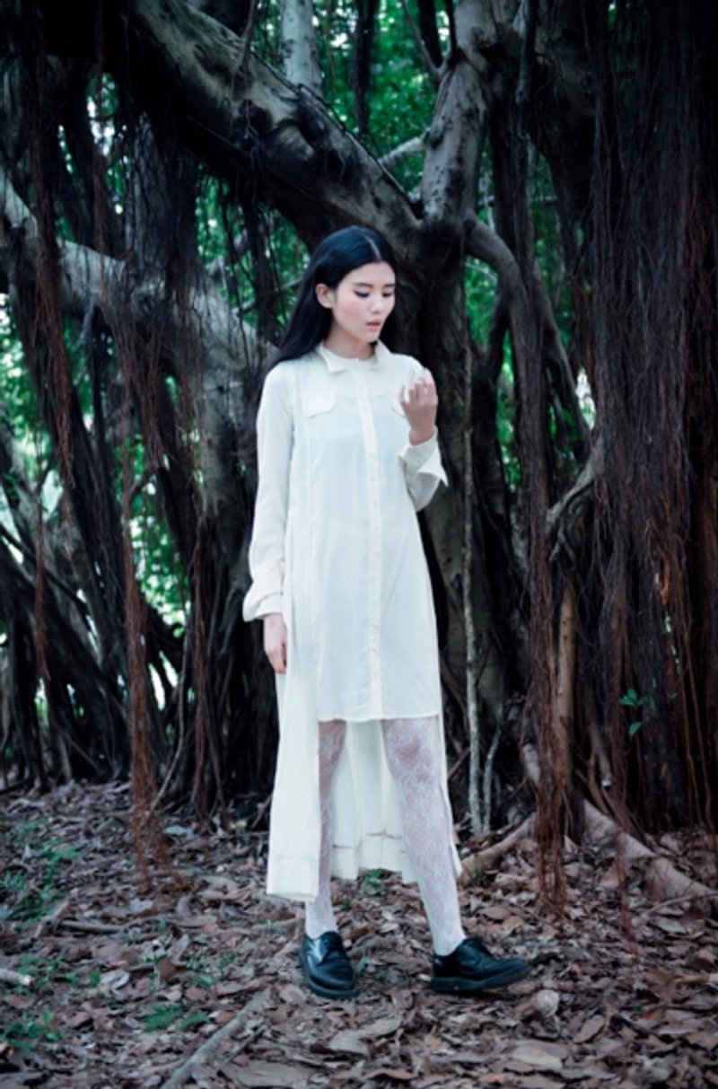 Envol Avec Ning白色植物断层长衬衫 - 洋装/连衣裙 - 其他材质 白色