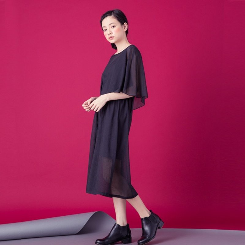 许许儿♪月蚀之夜水花袖洋装 - 洋装/连衣裙 - 其他材质 黑色