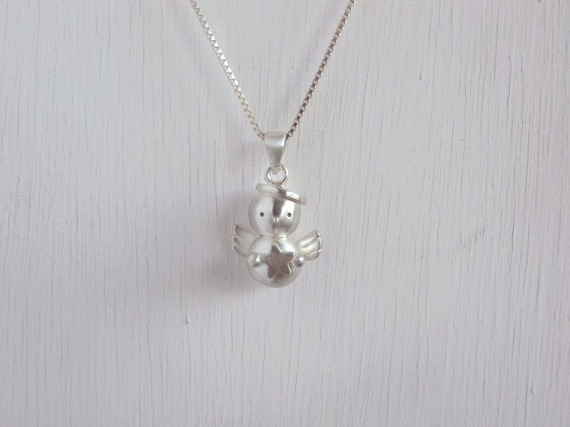 天使 雪人 star | 纯银项链坠子 | 含18寸银链 - 项链 - 银 灰色