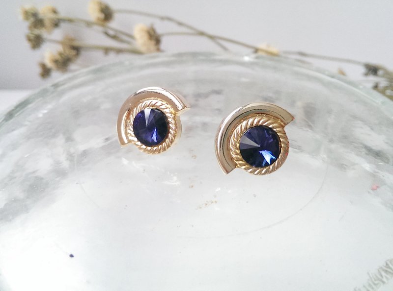 复古手工耳环 金色【荷鲁斯之眼】 - 耳环/耳夹 - 塑料 蓝色