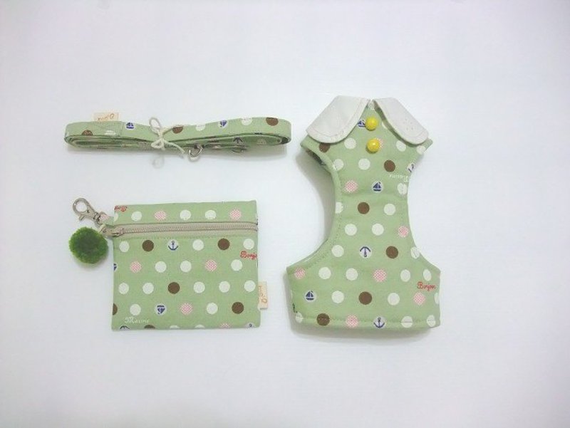 me-手工宠物造型胸背带组  [点点海洋风] - 项圈/牵绳 - 其他材质 绿色