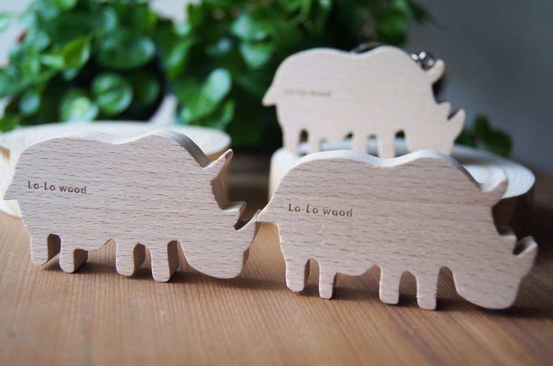 非洲动物-犀牛钥匙圈 - 吊饰 - 木头 黄色