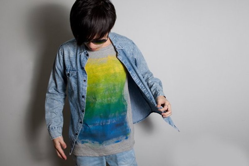 手绘手印TEE 【 Nature 】男/女 - 男装上衣/T 恤 - 棉．麻 绿色