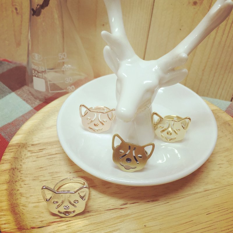 Oops 柯基头铜片剪影戒指-圣诞礼物- - 戒指 - 其他金属 