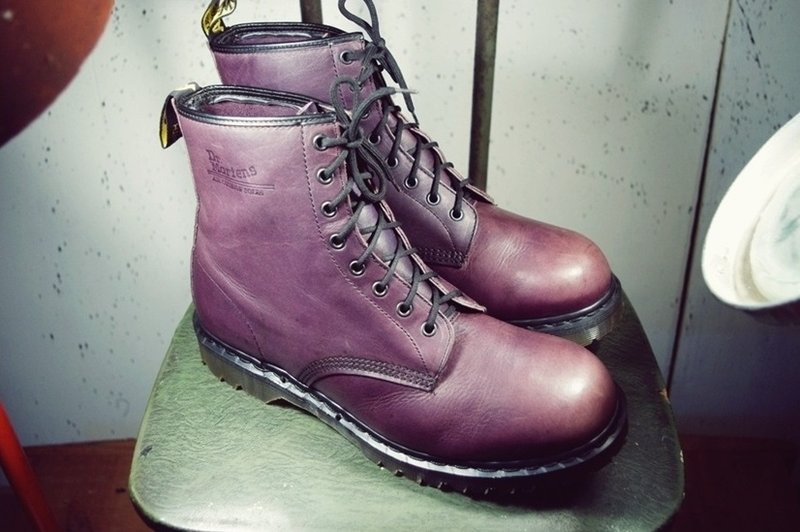 ~后菜园~二手古着英伦 Dr.Martens 紫色八孔中统靴(尺码UK11号可穿) VINTAGE/USED/MOD'S - 男款休闲鞋 - 真皮 紫色