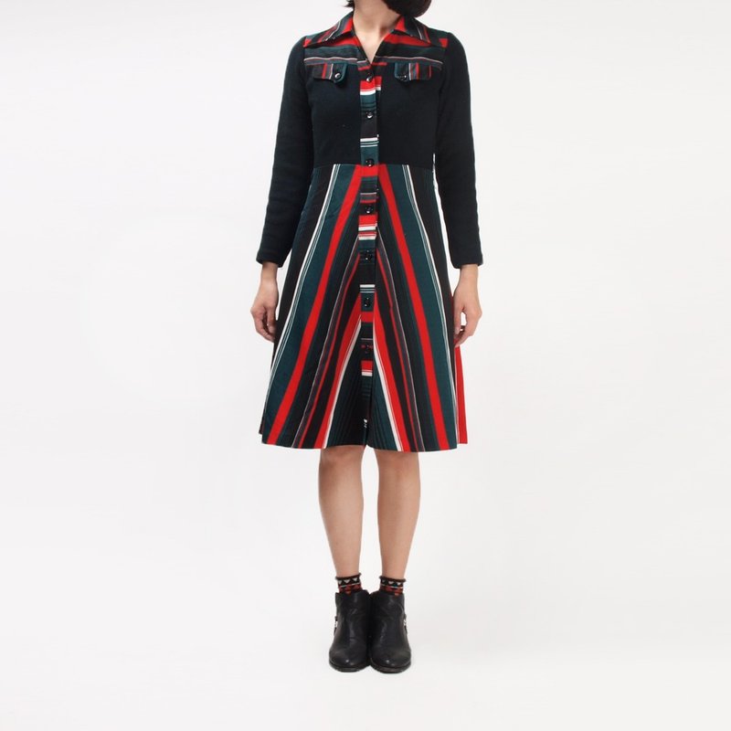 │moderato│几何切割拼接剪裁古着洋装/微瑕│日本女孩.个性女朋友.VINTAGE.可爱 - 洋装/连衣裙 - 其他材质 多色