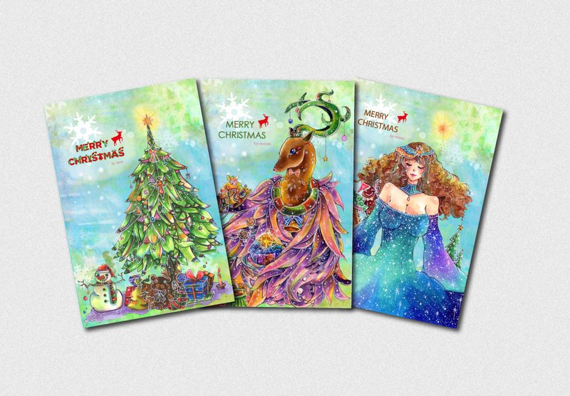 【圣诞节 限定】美好圣诞Merry Christmas!圣诞卡片套组 - 卡片/明信片 - 纸 红色