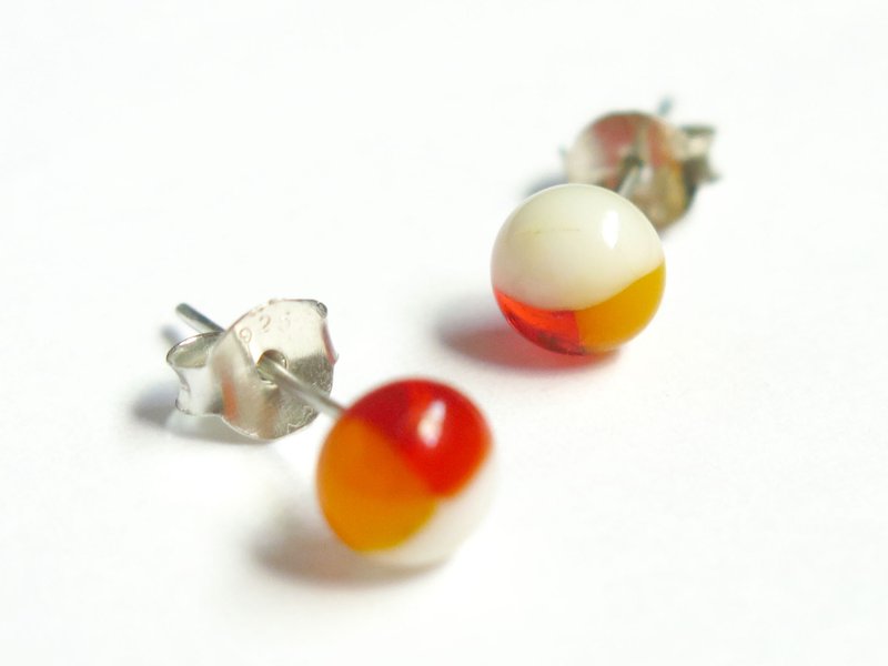 回琉璃纯银耳针 - 耳环/耳夹 - 玻璃 