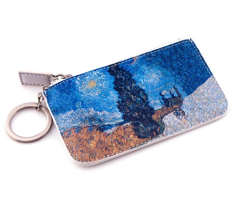 时尚梵谷零钱包-星空下的丝柏路 - 零钱包 - 真皮 蓝色