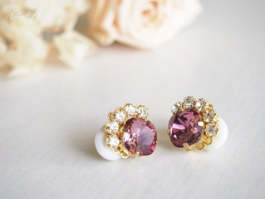 Swarovski Bijoux earrings / earrings (Amethyst) - 耳环/耳夹 - 其他金属 