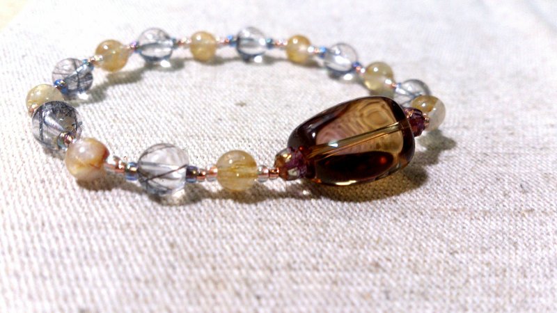 crystal in dearsharka || dotdot．黑发晶 x 钛晶 x 不规则紫黄晶 - 手链/手环 - 宝石 黄色