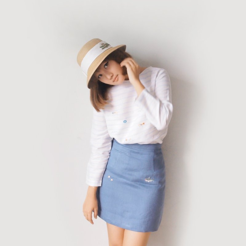 深深大海 短裙（Deep Sea Skirt） - 裙子 - 绣线 蓝色