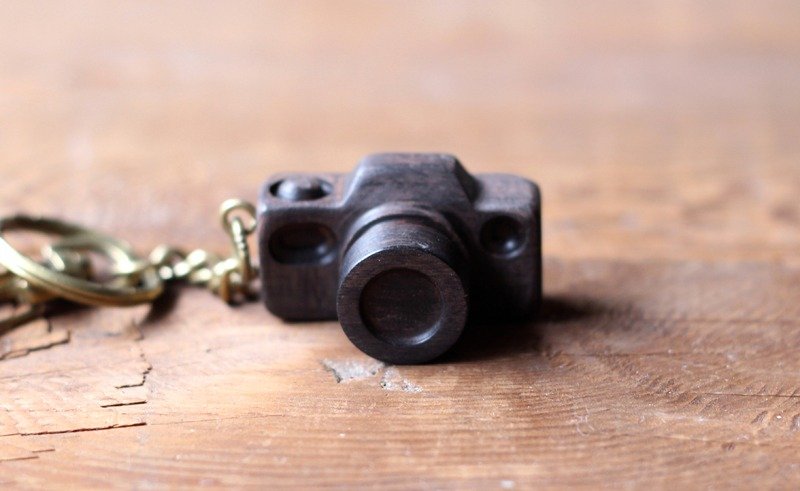 手工木制微型相机▣ 深核钥匙圈 - 吊饰 - 木头 黑色