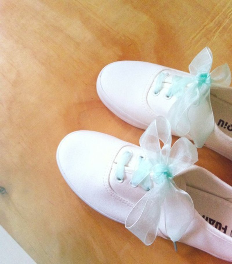 迷幻少女蝴蝶结随性帆布小白鞋（含蕾丝鞋带）婚纱拍照 婚礼 - 女款休闲鞋 - 其他材质 白色