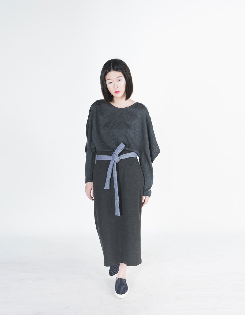 Daphne 镂空高腰长窄裙 - 裙子 - 棉．麻 灰色