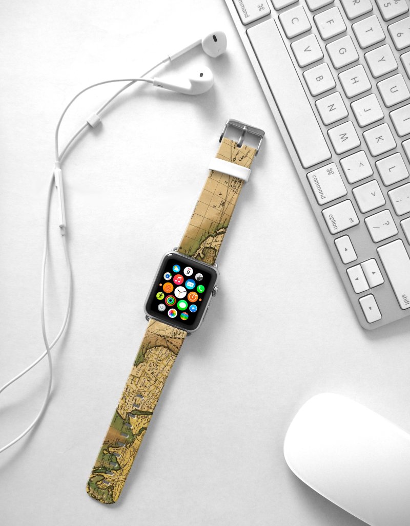 Apple Watch Series 1 , Series 2, Series 3 - Apple Watch 真皮手表带，适用于Apple Watch 及 Apple Watch Sport - Freshion 香港原创设计师品牌 - 怀旧地图图案 - 表带 - 真皮 