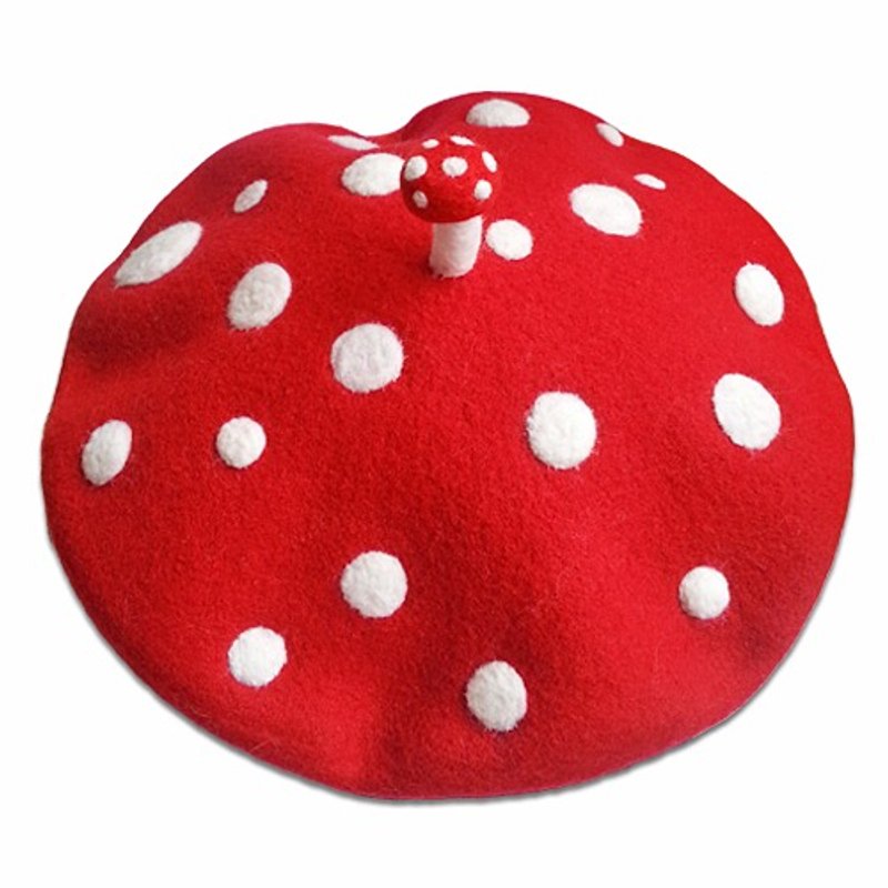 羊毛毡 纯手工贝雷帽 红色 我是一个小蘑菇 - 帽子 - 其他材质 红色