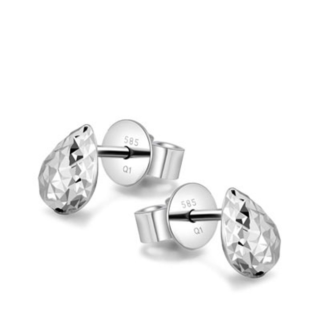 香港设计 14K/585 白色黄金 净金 菱形耳环 - 耳环/耳夹 - 其他金属 灰色
