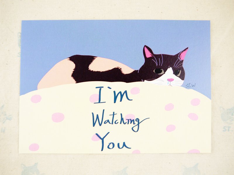 偷看的猫明信片 - 卡片/明信片 - 纸 白色
