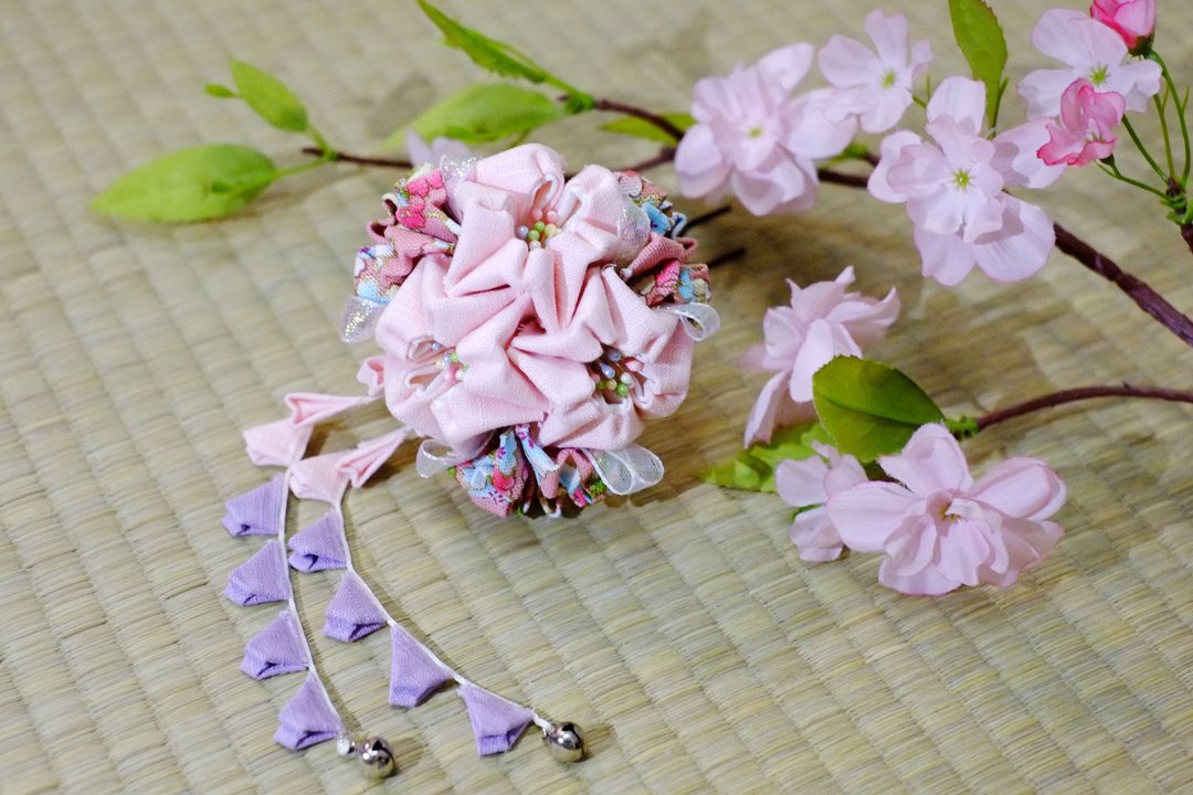 Hana Saku【つまみ细工】柔粉。春樱｜日式和风 布花 浴衣和服发饰 手工创作 - 发饰 - 其他材质 粉红色