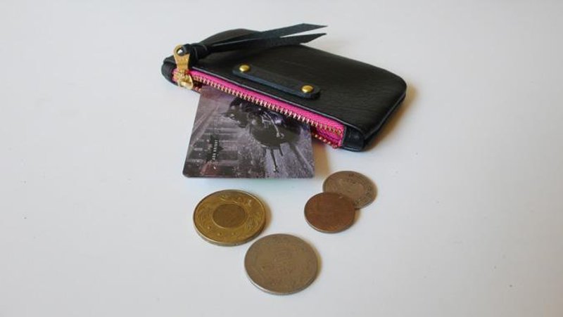 《CANCER流行实验所》黑革万用袋(小)-口袋财布/钱包(粉红) - 零钱包 - 真皮 黑色