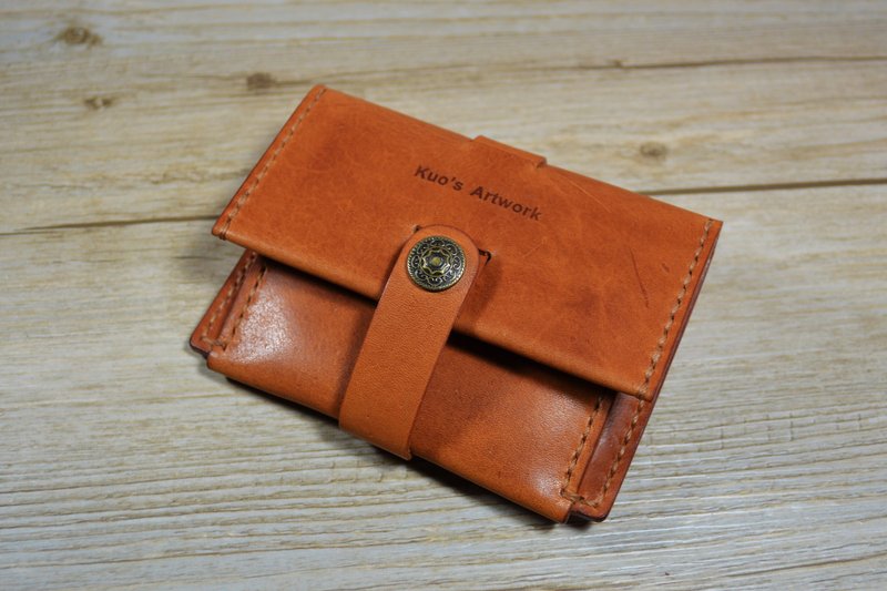 原皮色植鞣革手缝零钱包/卡片夹 - 证件套/卡套 - 真皮 咖啡色