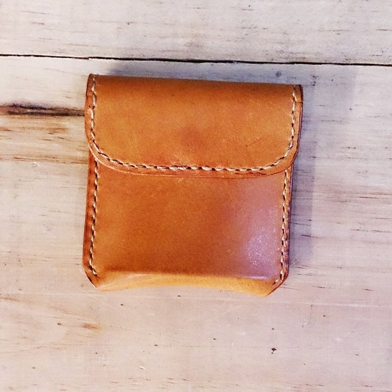 ShiKa//手制革物//手涂植鞣牛皮零钱袋 金茶 - 零钱包 - 真皮 橘色