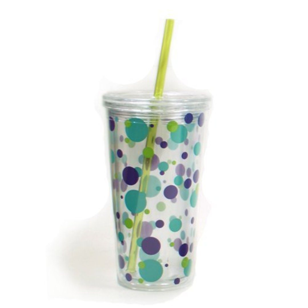 夏恋双层沁凉环保杯 680ml【深浅蓝点】 - 茶具/茶杯 - 塑料 蓝色