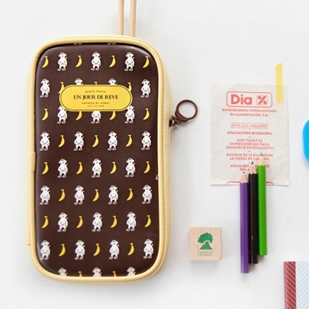 Dessin x Iconic-Pattern万用笔袋包-Brown,ICO80046 - 铅笔盒/笔袋 - 纸 咖啡色