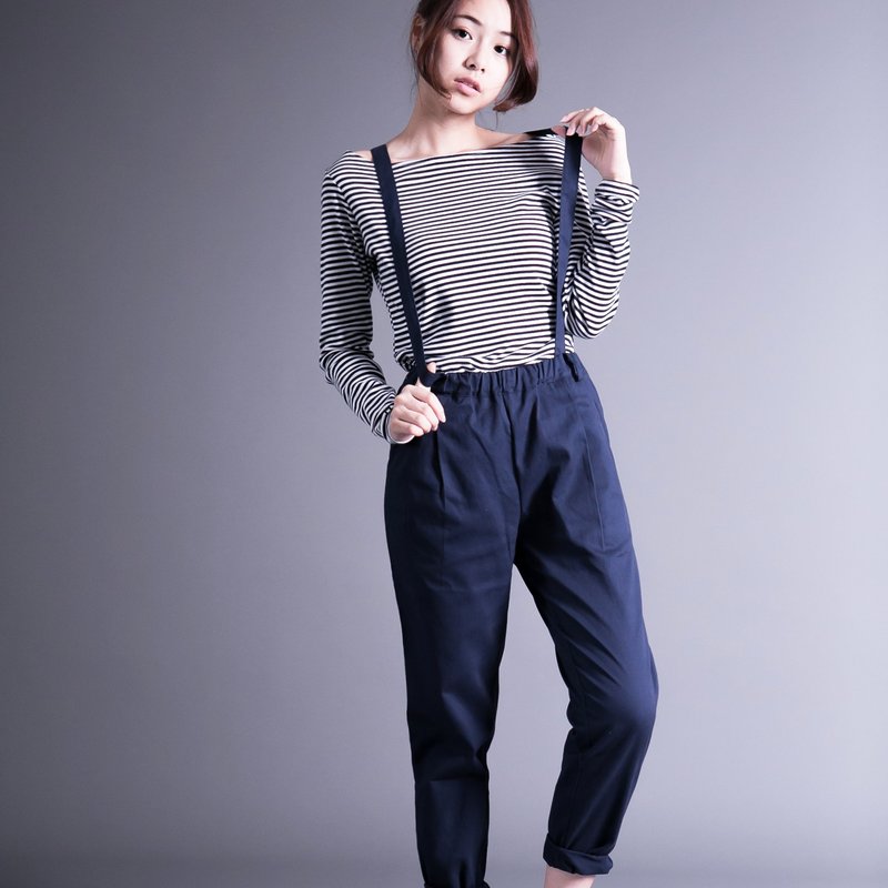 SUMI Classic Peg-top经典老爷吊带裤_4AF701_绅士蓝 - 女装长裤 - 棉．麻 蓝色