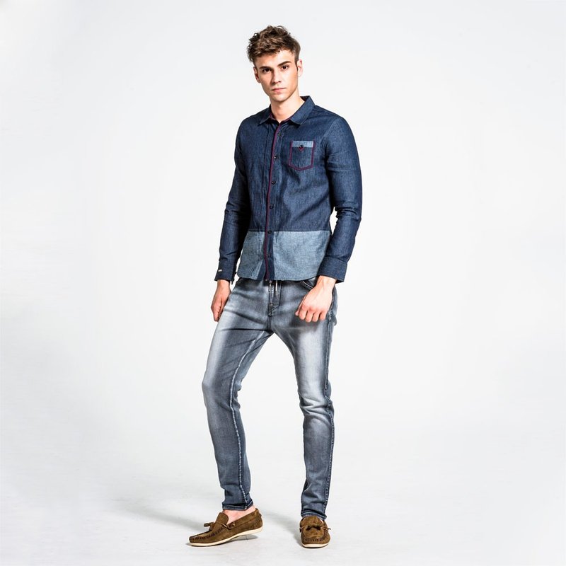 男款SKINNY斜纹针织绑带长裤-中灰 NOVI - 男士长裤 - 其他材质 灰色