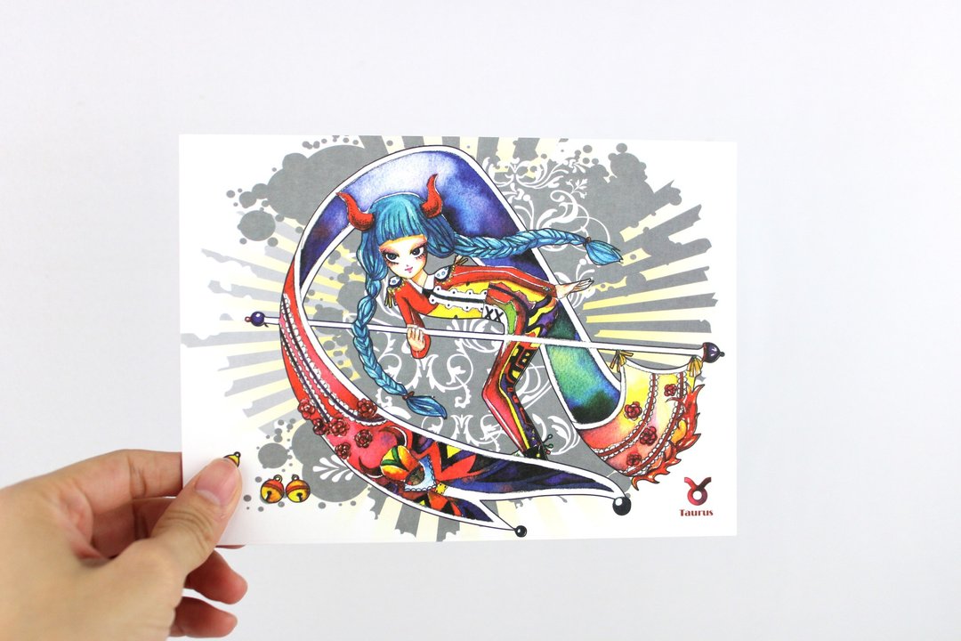 十二星座-Taurus金牛座/插画明信片 - 卡片/明信片 - 纸 红色