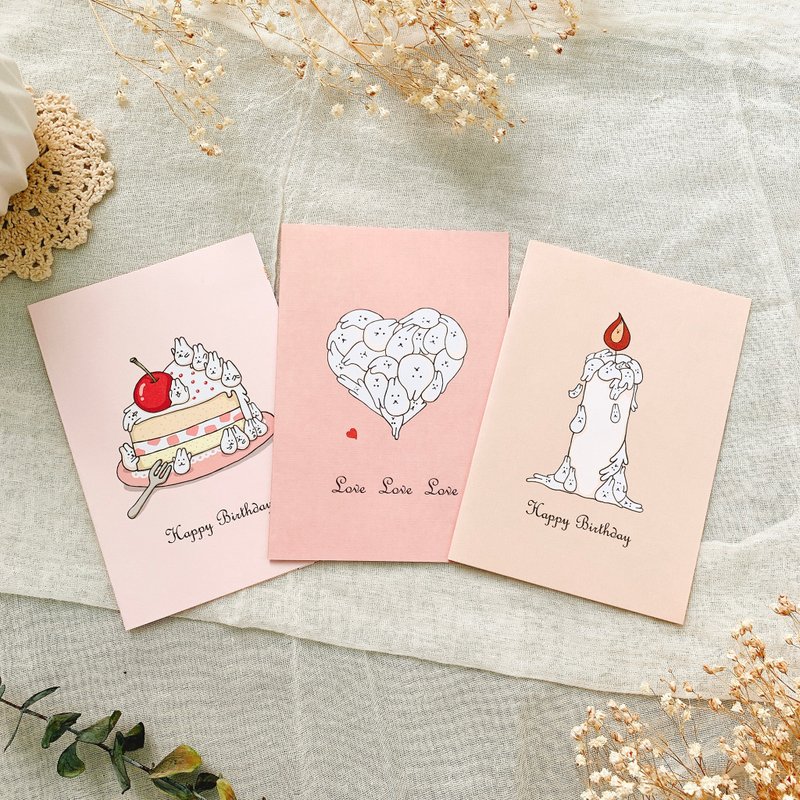 Mori Shu麻糬兔生日万用卡组 (粉彩限定版) - 卡片/明信片 - 纸 