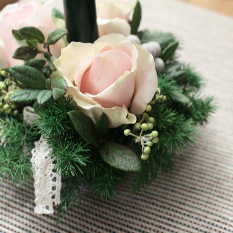 │俩人晚餐│玫瑰+蜡烛马口铁小桌花 - 植栽/盆栽 - 植物．花 粉红色