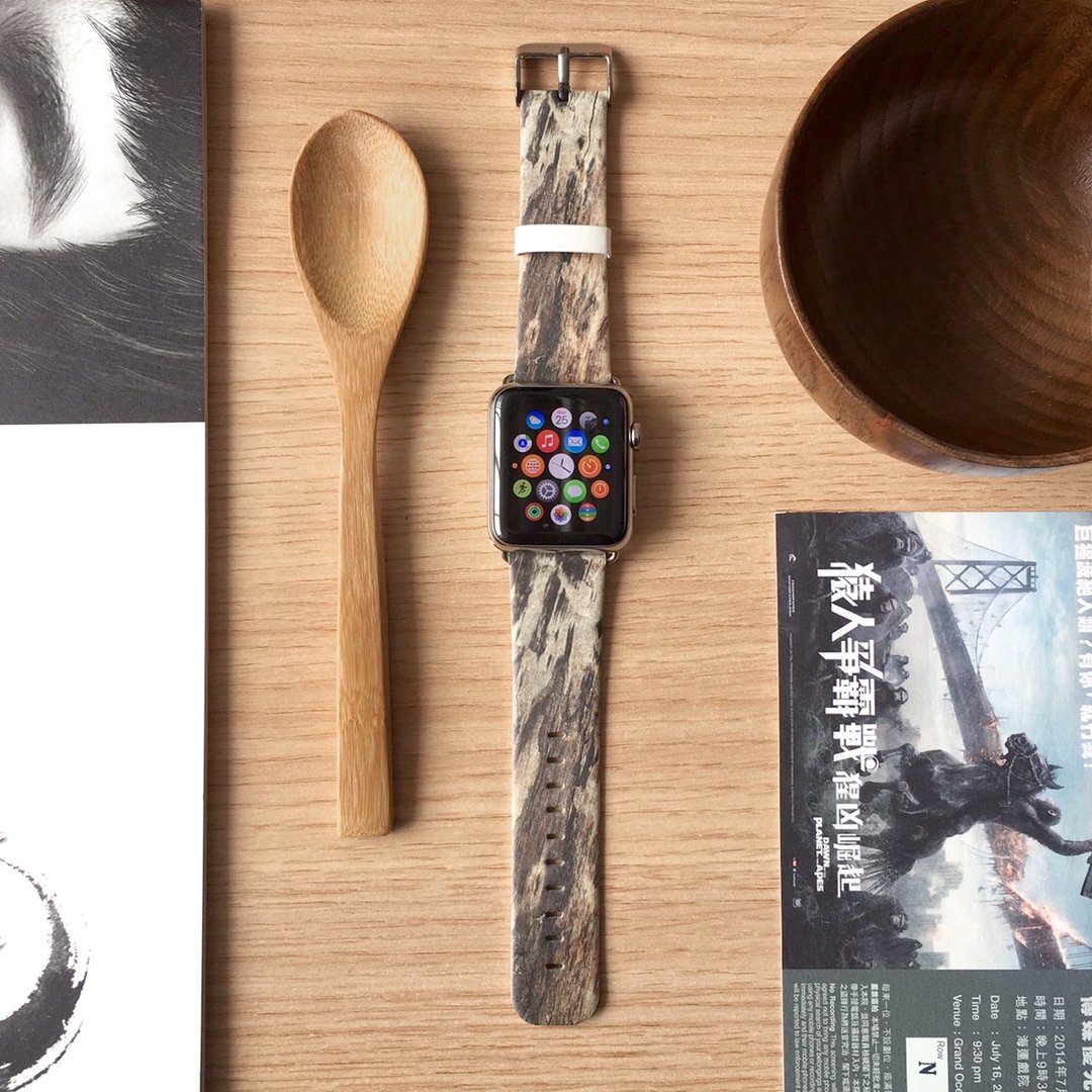 Apple Watch Series 1 - 5 棕色木纹真皮手表带 38 40 42 44 mm - 表带 - 真皮 咖啡色